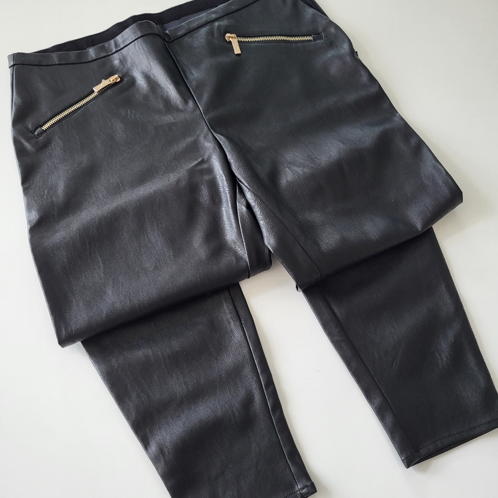 Armani Exchange Black Faux Leather Straight Pant